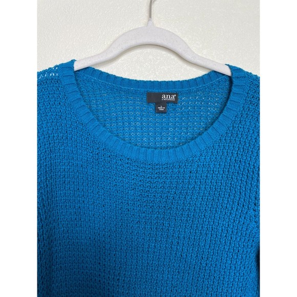 A.N.A Large Sweater Blue Knit Ribbed Pullover Long Sleeve Scoop Neck Stretch - Picture 3 of 9